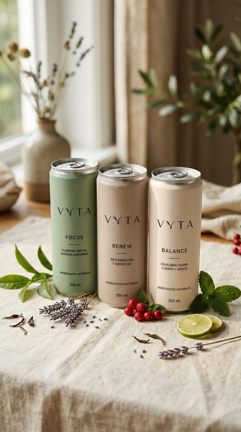 Las tres bebidas funcionales VYTA: Focus, Renew y Balance entre botánicos naturales